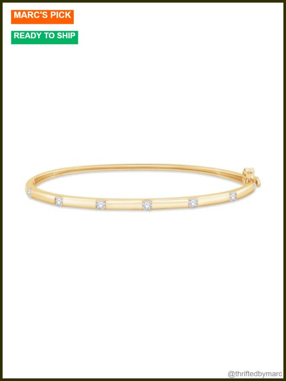 14K Yellow Gold Plated Sterling Silver Moissanite Bangle Bracelet for Women